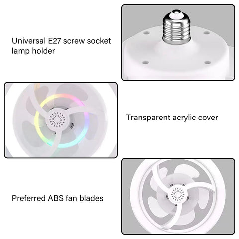 Lonfgrc Aromatherapys Oscillating Ceiling Fan Light with Multiple Lighting Modes for Living Room Home Restaurant Comfort White components showing E27 lamp holder, acrylic cover, and ABS fan blades.