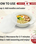 Microwave Ramen Cooker Bowl 50 Oz Capacity No Pot Needed With Lid Easy Noodles Maker, cooking ramen with toppings, Made in Japan.