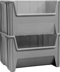 Gray Heavy Duty Stackable Storage Bins For Garage And Closet Organization Open Front Plastic Organizer For Tools And Shelves