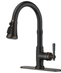Premium Vintage Kitchen Faucet Featuring A Smooth Pull Down Sprayer And Heavy Duty Oil Rubbed Bronze Finish for elegant kitchen use.