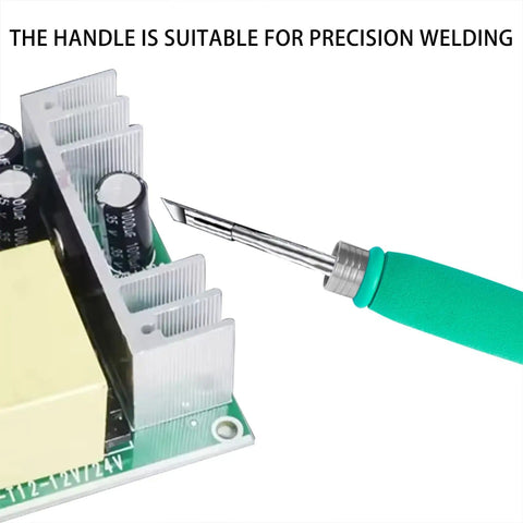 Six Hole T245 Soldering Handle For Precision Soldering Stations With High Temperature Silicone Grip in use on circuit board