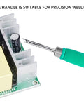 Five Hole T245 Soldering Handle for JBC Aixun Sugon Aifen I2C Precision Soldering Station with silicone grip near circuit board