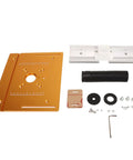 Slick Heavy Duty Aluminum Router Table Insert Plate, Real Deal Precision Lift System For Woodworking Benches with mounting accessories.