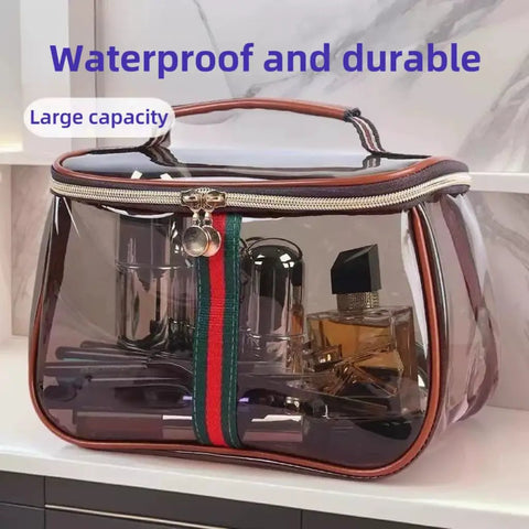 Clear Makeup Organizer Bag With Handle For Travel Go-To Retro Vintage Vanity Case Large Capacity Waterproof Zipper Tote