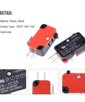 Cherry Micro Limit Switch SPDT Snap Action Button For Microwave Door And Arcade Projects 125V 250V 15A V-15-1C25 Heavy Duty Push Button Switch Durable, red and black 3-terminal plastic metal switch