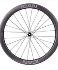 G40 G50 Carbon Gravel Wheelset Hooked Rim 700C Disc, 40mm Depth, close-up view of wheel with spokes and branded label