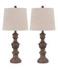 Magaly Cottage 27.65 Inch Table Lamps 2 Pack Brown Faux Wood With Drum Shade Cozy Traditional Reading Lights For Living Room