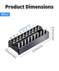 30 Pack 20 Pin DIP IC Socket Kit, 2.54mm Pitch Solder Friendly DIP Socket Adaptor displaying size measurements.