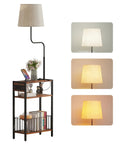 Floor Lamp With Integrated Table And Storage Baskets End Table With Three Color Temperature LED Bulbs Nightstand With USB Charging Station And Shelves Side Table For Living Room Bedroom Or Office Brown