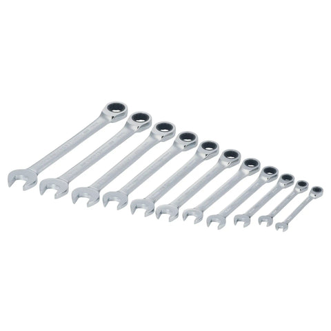 Ratcheting Wrench Set Metric 11 Piece 72 Tooth Box End Quick Engagement 15 Degree Offset Chrome Finish Corrosion Resistant