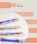 One Milliliter Syringe With 30G 5/16 In (8mm) Needle, Disposable U-100 Calibrated, Lab Grade Polypropylene Barrel With Reinforced Plunger, Individually Wrapped, 30 Pack, Perfect For Precise Dosing And Quick Prep. Individually wrapped 1ml syringes in 30 pack