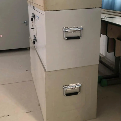 Heavy Duty Two Pack Spring Loaded Folding Handles Drop Straight Into Any Toolbox Or Trunk 4 Inch Stainless Steel Chest Pulls on tool cabinet.