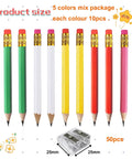 Premium 25-Pack Hexagonal Wooden Golf Pencils with Built-In Erasers and Graphite 2B Lead in assorted colors like red and pink