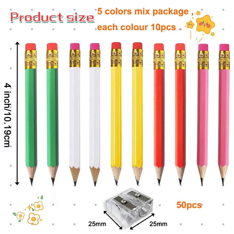 Premium 25-Pack Hexagonal Wooden Golf Pencils with Built-In Erasers and Graphite 2B Lead in assorted colors like red and pink