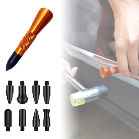 9 Piece Auto Dent Repair Pen Kit With Multi Head Leveling Pens For Car Sheet Metal Dents Removal Lightweight Aluminum Handle High Strength Fatigue Resistant Easy Auto Body Repair Tool Set DIY Friendly, orange aluminum pen with black tips