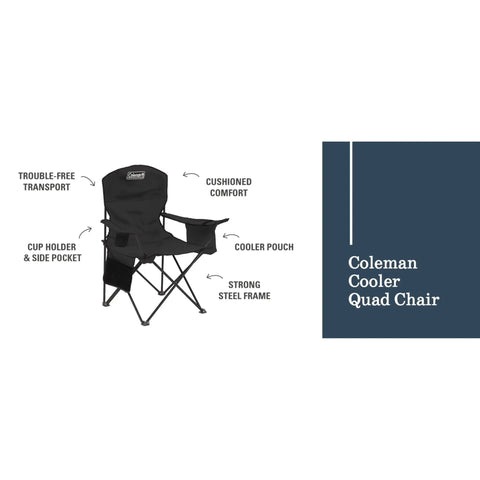 Portable Camping Chair With Built In Four Can Cooler Cushioned Seat And Back Side Pockets Cup Holder Carry Bag Included Ideal For Camping Tailgating Fire Pits Patio And More steel frame
