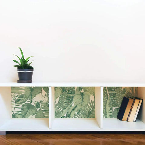 Cabinet with Jungle Green Tropical Peel And Stick Wallpaper Removable Self Adhesive Wall Covering For Easy DIY Decor