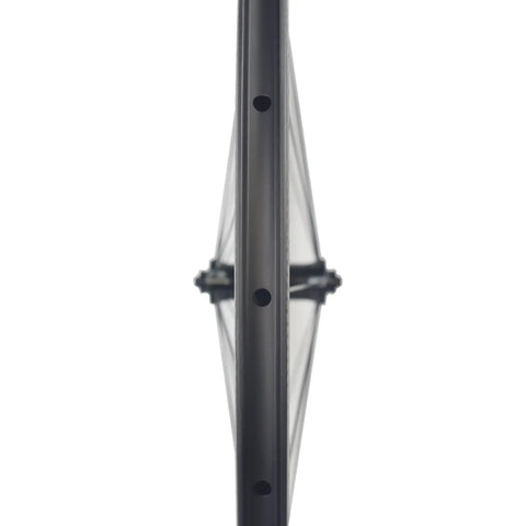 Side view of 50mm Carbon Clincher Wheelset For 700C Road Bikes Tubeless Ready With Laser Brake Surface showcasing rim and spokes.