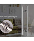 Brushed 304 Stainless Steel Thick Round Tube Glass Door Push Pull Handrail for Sliding Doors with silicone gasket detail