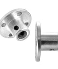 Front view of two silver 6mm rigid flange couplings with four mounting holes