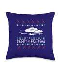 Blue Gliding Glider Pilot Throw Pillow with Merry Christmas design, perfect for plane nerds and holiday decor.