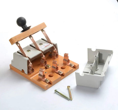 Heavy Duty Kickass 400 Volt 100 Amp 3 Pole Double Throw Electric Brake Safety Closing Switch For Industrial Panel Mount Systems, metal body, visible components, and mounting screws.