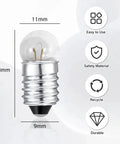 Top Shelf E10 Miniature Light Bulbs Offering Hella Reliable Warm White Glow for Your Home Lab or Flashlight Fixes. Dimensions 11mm x 23mm.