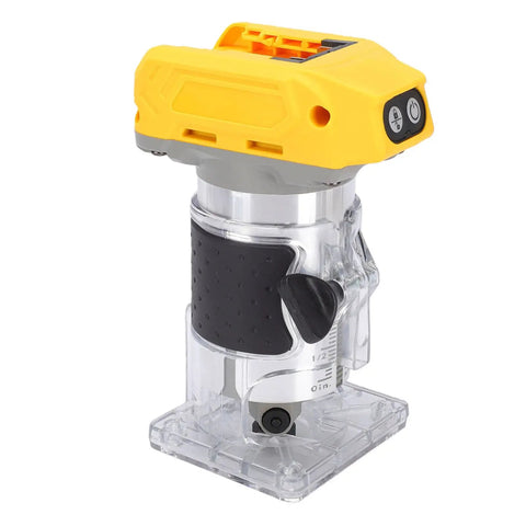 Cordless Wood Router With 800W Brushless Motor, 5 Speed Settings visible showing clear housing and controls.