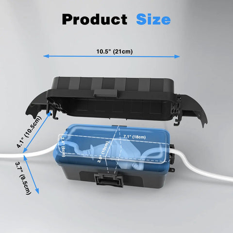 IP55 Weatherproof Outdoor Electrical Box With Detachable Awning Covers, Rugged Cord Cover, 7.1 By 3.9 By 2.4 Inch, dimensions shown