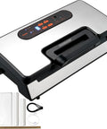Killer Suction 90Kpa Dual Pump Vacuum Sealer Machine Keeps Grub Fresh With Easy Auto And Manual Settings Built In Plastic Bag Cutter And External Hose For Snap Tight Airtight Freezer Storage, showing sleek design and included accessories.