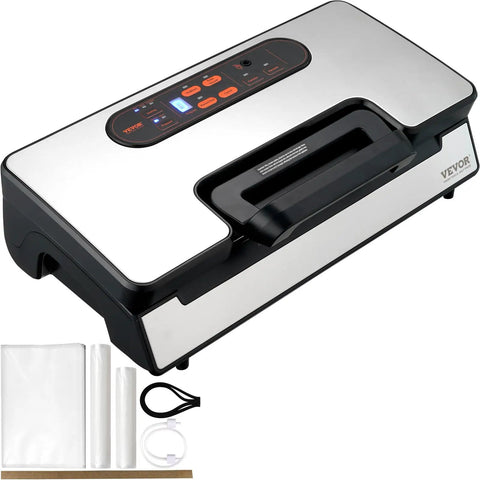 Killer Suction 90Kpa Dual Pump Vacuum Sealer Machine Keeps Grub Fresh With Easy Auto And Manual Settings Built In Plastic Bag Cutter And External Hose For Snap Tight Airtight Freezer Storage, showing sleek design and included accessories.