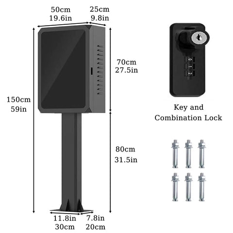 Image showing dimensions of Heavy Duty Exterior Ev Charger Lock Box With Secure Key Guard Waterproof Outdoor Station Cover.