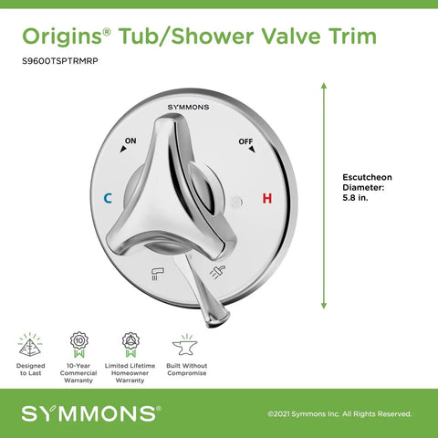 Origins Tub And Shower Trim Kit With Tri Star Handle And Hot Cold Indicators In Polished Chrome Valve Not Included