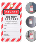 Industrial Safety Warning Tags And Lockout Tags For Equipment Repair Do Not Operate Labels with red stripes and grommet