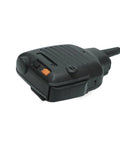 Close-up of a black Hands Free Speaker Microphone For Kenwood Radios NX And TK Series Remote Shoulder Mic with clear transmit and receive