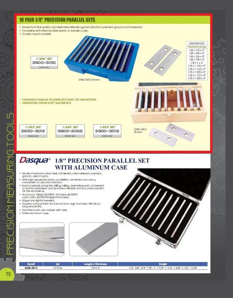 1/8 By 4 Inch 10 Pair Precision Parallel Set For Machinists Pro Grade Ultra High Precision Ground And Hardened Tool Steel 0.0003 Inch Tolerance Built To Last Ideal For Precision Machining, Fixture Alignment, And Setup Reliability For Any Bench