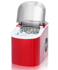 Fast Acting Countertop Ice Maker With Quick Six Minute Ice Cube Production And Thirty Three Pounds Daily Yield, red design.