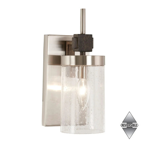 Bridlewood Vanity Bath Light 1 Light Fixture Stone Grey With Brushed Nickel Finish damp location rated wall sconce