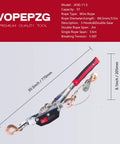 Heavy Duty 5 Ton Come Along Winch, 11.5 Ft Steel Cable with dual gears, triple hooks, and a lever for hauling and pulling.