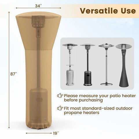 Patio Heater Cover With Zipper And Storage Bag For Outdoor Propane Heaters, Waterproof And Dustproof, 87 Inch H By 34 Inch Dome, 19 Inch Base