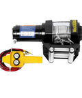 Heavy Duty 12V Electric Hoist Winch For Car ATV Boat With 3500 LBS Pulling Capacity Synthetic Rope, includes remote control.