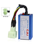 High Performance GY6 6 Pin AC Racing CDI Box for Chinese Scooter Go Kart ATV; blue aluminum box with colored wires and plug