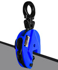 FITHOIST vertical plate lifting clamp, blue, side view, 0.8-ton capacity, 0.6 in jaw opening