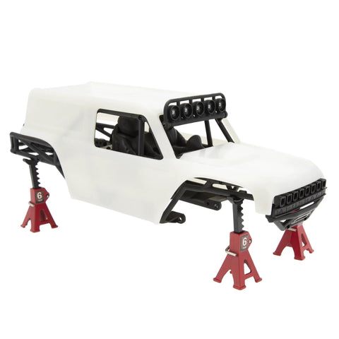 TRX4M Defender Bronco K10 F150 High Trail 1/18 RC Crawler Body And Chassis Kit White ABS Nylon Upgrade For Traxxas on jack stands