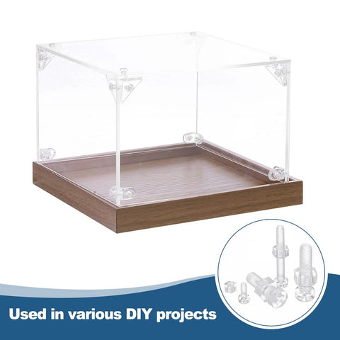 Clear acrylic box with wood base using Clear Acrylic Screws And Hex Nuts Kit 40 Piece M6 12mm Phillips Round Head Plastic Bolts