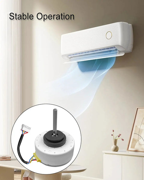 Plug And Play Replacement Brushless DC Fan Motor For Inverter Air Conditioners With Stable Operation showing motor and AC unit