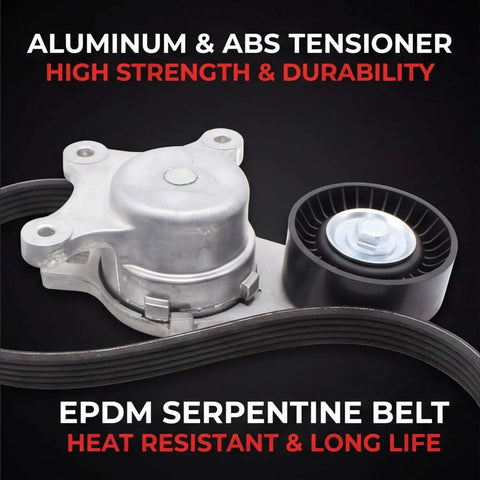 Drive Belt Tensioner Kit For Ford Edge Explorer Flex MKS MKT MKX MKZ 2010 2019 3 5L V6, aluminum tensioner and EPDM belt