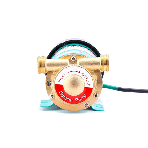 Front view of Beefed Up 120W Water High Pressure Booster Pump With 1 Inch Outlet showing inlet and outlet connections