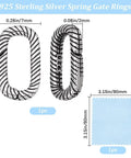 Textured 925 Sterling Silver Oval Spring Gate Rings Carabiner Clips Snap Hooks For Dope Jewelry Making Keychains Bags And Purses Oval Clasp Closures For Necklaces And Bracelets, front and side view with dimensions