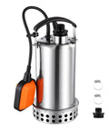 Hardcore Submersible Sump Pump With Smart Auto Float Switch One Horsepower Motor features stainless steel build and orange float switch.